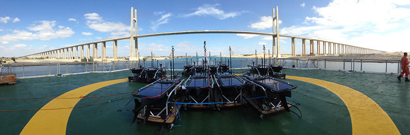 A fleet of Wave Gliders on transport through the Suez Canal