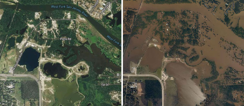 Kingwood before and after flooding from Hurricane Harvey