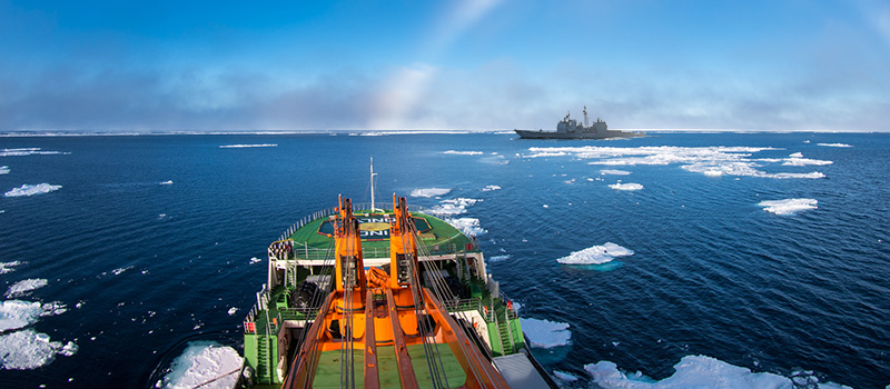 Research vessel and Navy ship in the Arctic ocean